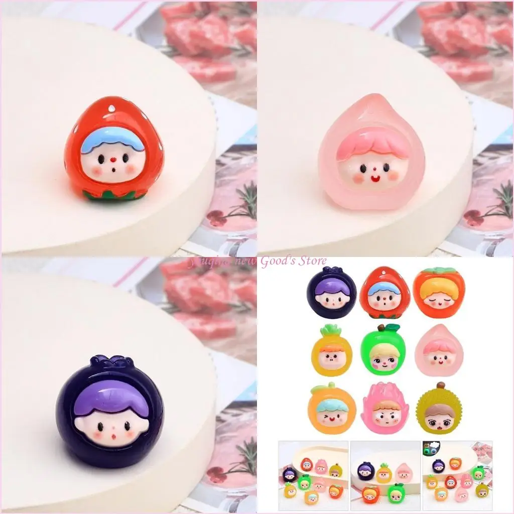 

57QA Set of 9 Fruit Girl Resin Charm Assorted Accessories Jewelry Finding Resin Embellishments Resin Texture Jewelry Part