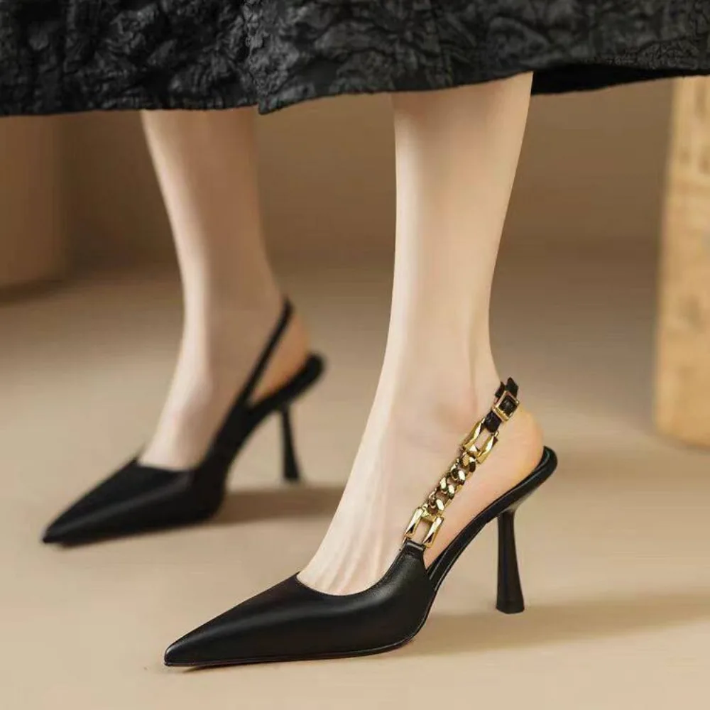 

New Summer Women Black High Heels French Style Pointed Toe Stiletto Unique Design Elegant Shoes 2026