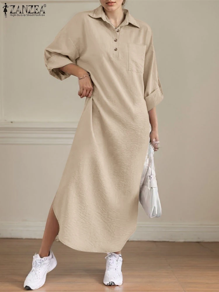 Stylish Solid Shirt Dress 2025 ZANZEA Autumn Dresses Women Elegant Long Sleeve Maxi Robe Casual Solid Work OL Sundress Oversize