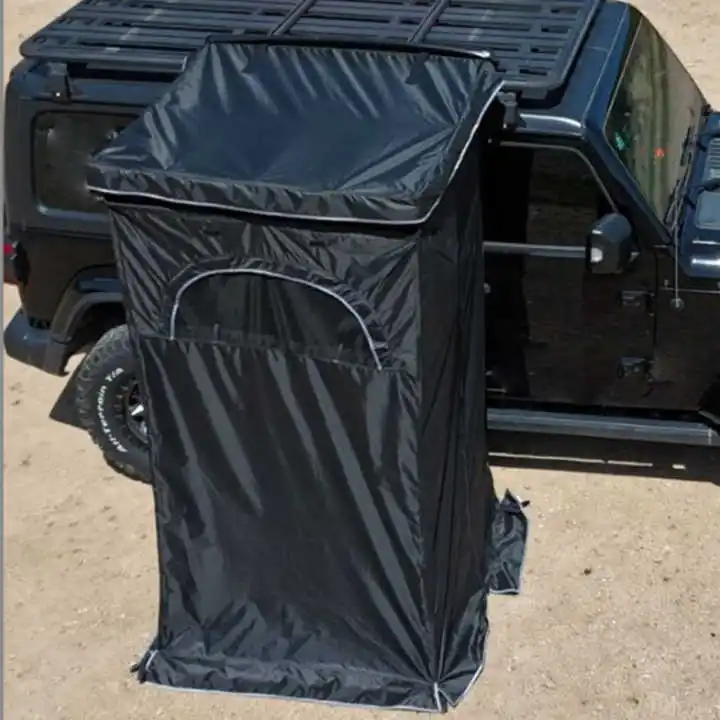 Car Roof Mounted Dressing Shower Toilet Tent with LED Strip, Top Ceiling Vehicle Side Quick Open Outdoor Camping Emergency Use