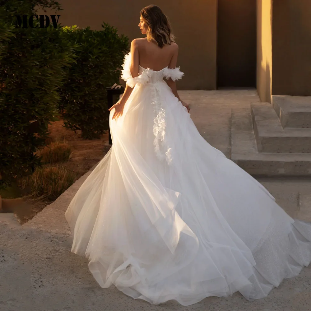 MCDV Flowers Wedding Dresses Tulle Strapless Off Shoulder Bridal Dress 2025 A-Line Wedding Gown Robe De Mairee ﻿Customized