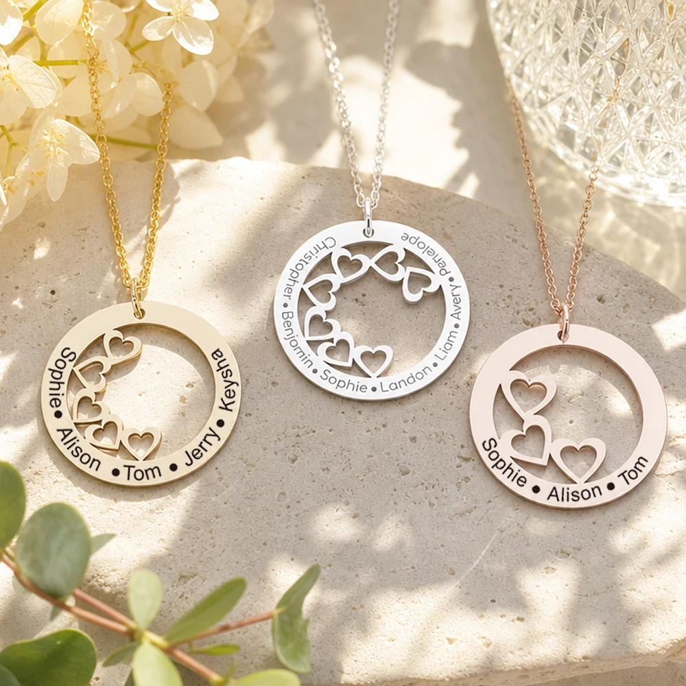 Collier personnalisé avec pendentif cœur et 1 à 5 noms, collier ras de cou pour maman, chaîne personnalisée avec nom de famille, bijoux en acier inoxydable, cadeau.