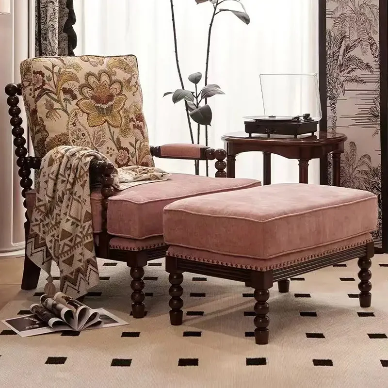 

American single oak sofa recliner retro solid wood furniture home villa living room study balcony