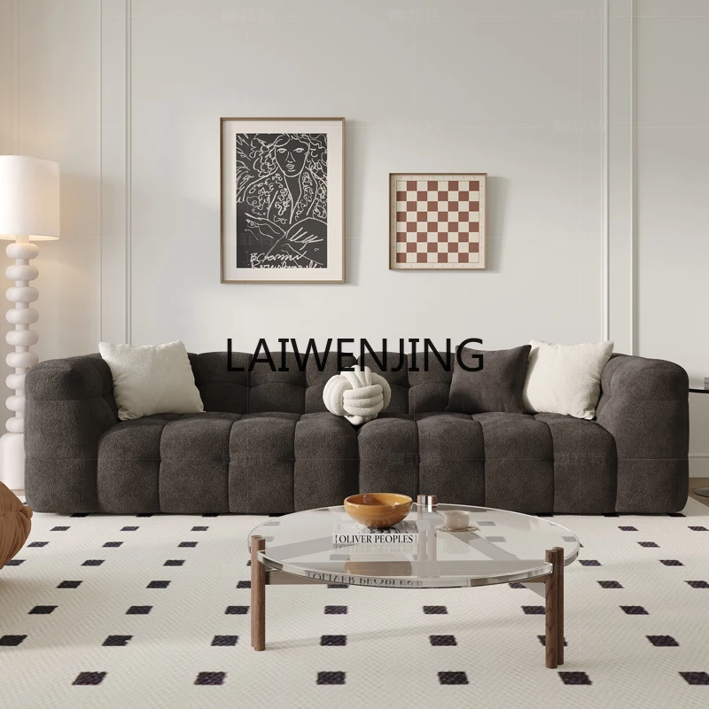 LYN lamb wool technology cloth simple straight row sofa living room household small apartment flannel sofa