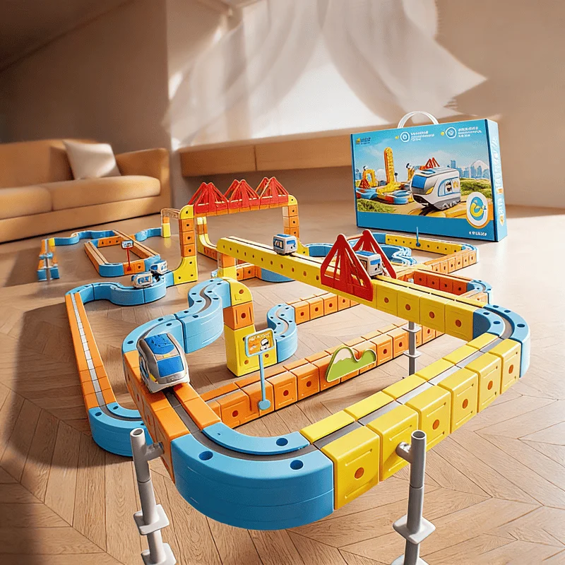 ชุดรางรถแข่งบล็อกแม่เหล็กใหม่ ของเล่นเสริมพัฒนาการแปลงร่างได้ ของขวัญวันเกิด STEM สำหรับเด็กชายและเด็กหญิง