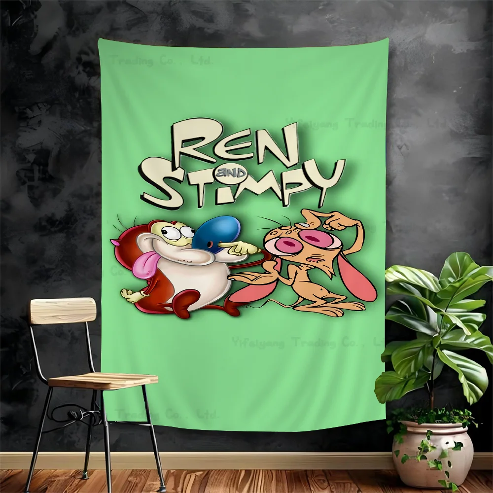 Ren And Stimpy Hippie Wall Hanging Tapestries Art Science Fiction Room Home Decor Kawaii Room Decor