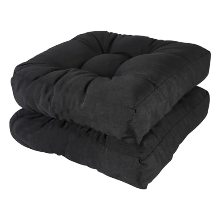 

17 x 17 Patio Chair Cushions Black - Outdoor/Indoor Tufted Memory Foam Chair Pads Set of 2 Water-Resistant Olefin Chair Seat Cu