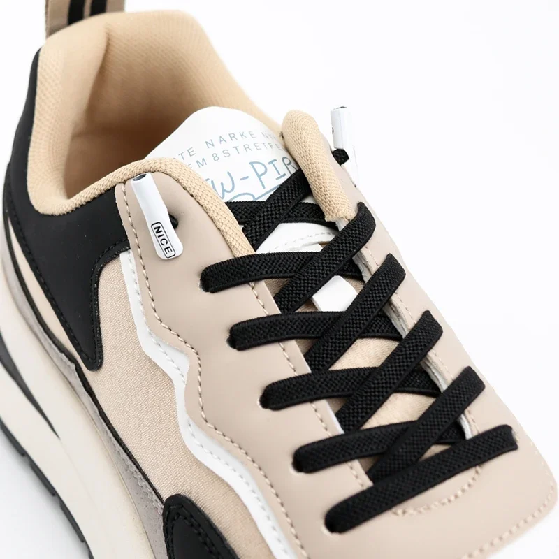 Elastic Lazy No Tie Shoelace Flat Black Stretch Replacement Shoe Laces with NICE Letter Aglet Easy Install for Retro Sneakers