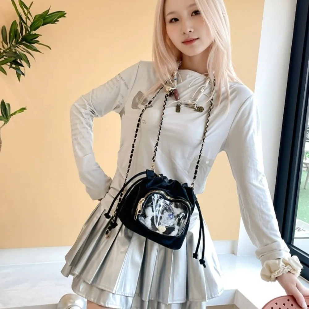 

Модная сумка, прозрачный карманный кошелек Itabag, корейский стиль, сумка-ведро на шнурке, однотонная сумка для телефона, сумка через плечо для девочек