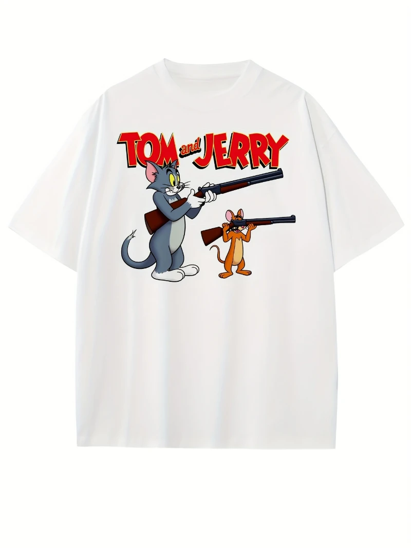 2025 Summer Tom and Jerry Mens Vintage Cartoon Graphic T Shirt Classic Tom High-end Luxury Is for Both Men and Women Top Y2k