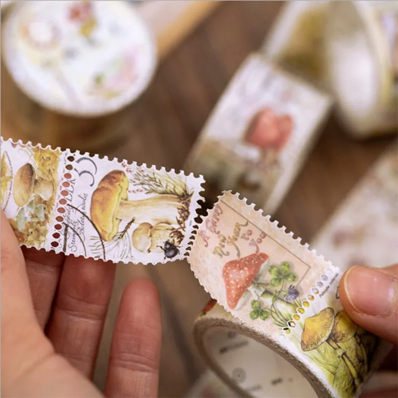 1 pçs 5m * 2.5cm coleção vintage selo fita adesiva planta cogumelo fita adesiva decorativa diy scrapbooking etiqueta