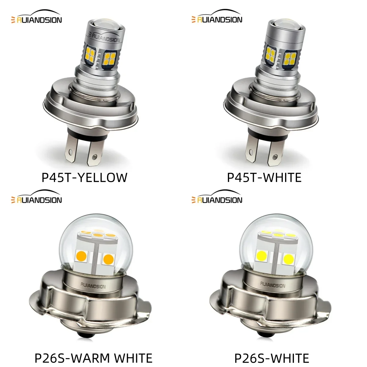 

RUIANDSION P26S P45T LED Motorcycle LED Headlight Bulb Racer Lamp Scooter Adapter 6V 12V 24V 30V 2PCS White Warm White Yellow