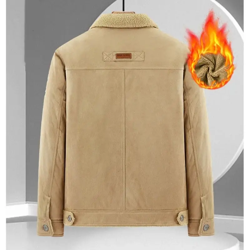 남성용 스웨이드 플리스 재킷 겨울 두꺼운 야외 작업복 캐주얼 라펠 양가죽 플리스 코트 트렌디하고 편안함
