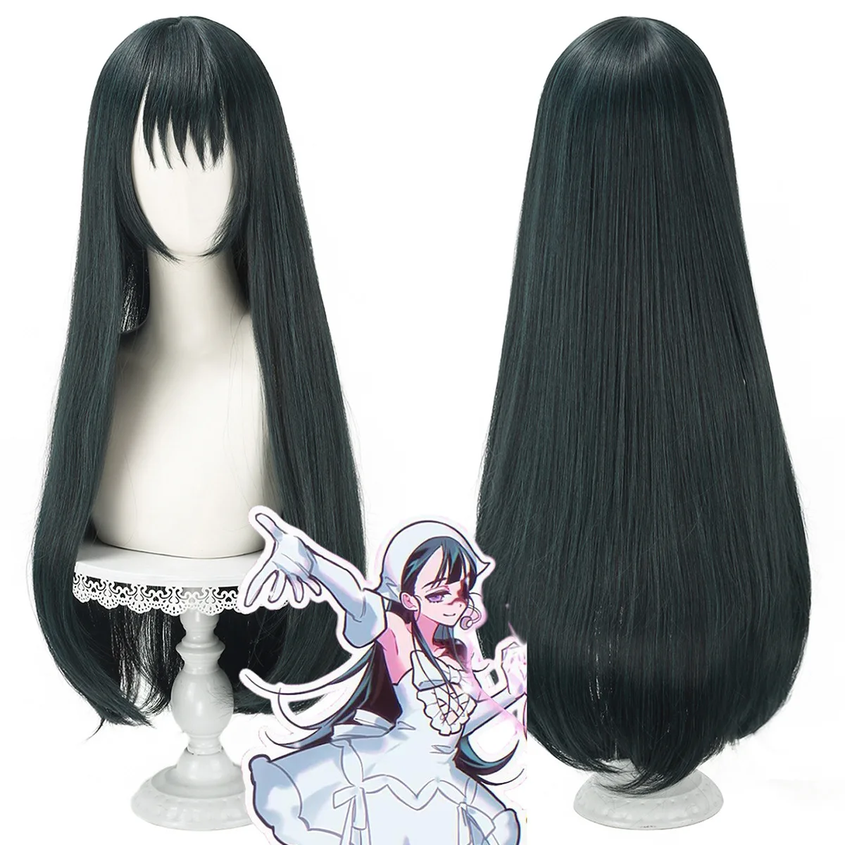 Sua Cosplay Wig Dark‑Green Long Straight Hair Heat‑Resistant Synthetic Costume Wig For Role‑Play Party