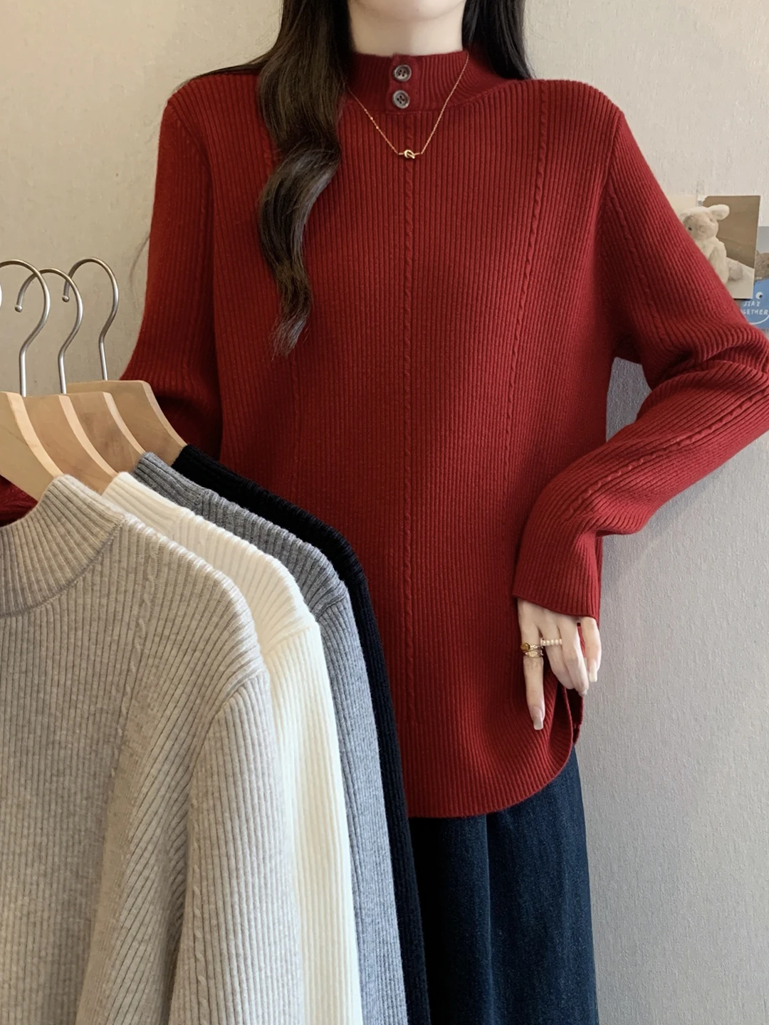 

plus Size Women's Thick Knitwear Long Sleeve Half High Collar Base Shirt Autumn Winter Fashion plus Size Inner Wear Slimming ...