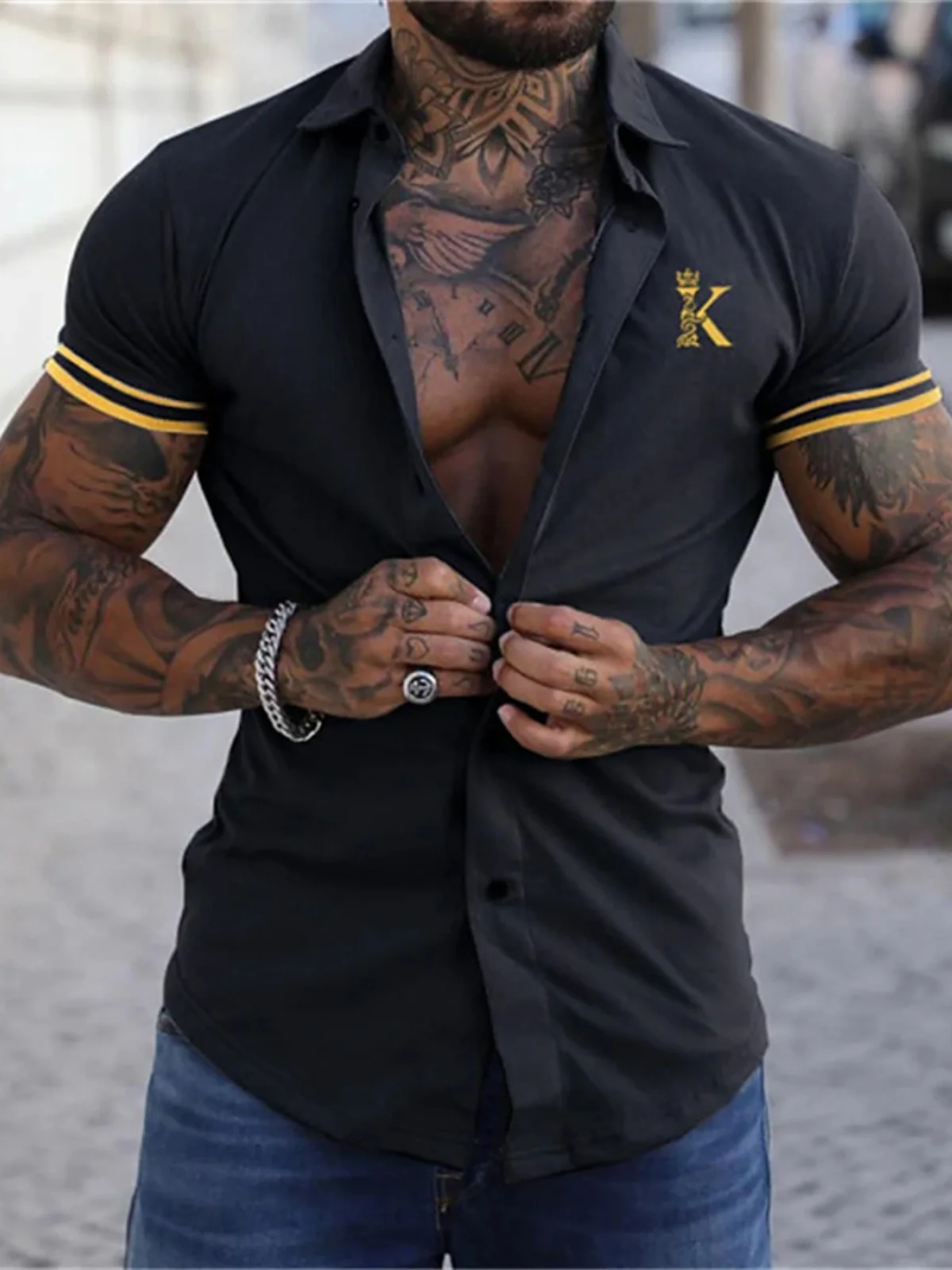 

Men's ort Sve Printed Color Blo irt Casual Stand Fit Summer Faion Breathable Skin-Friendly Chinese Production