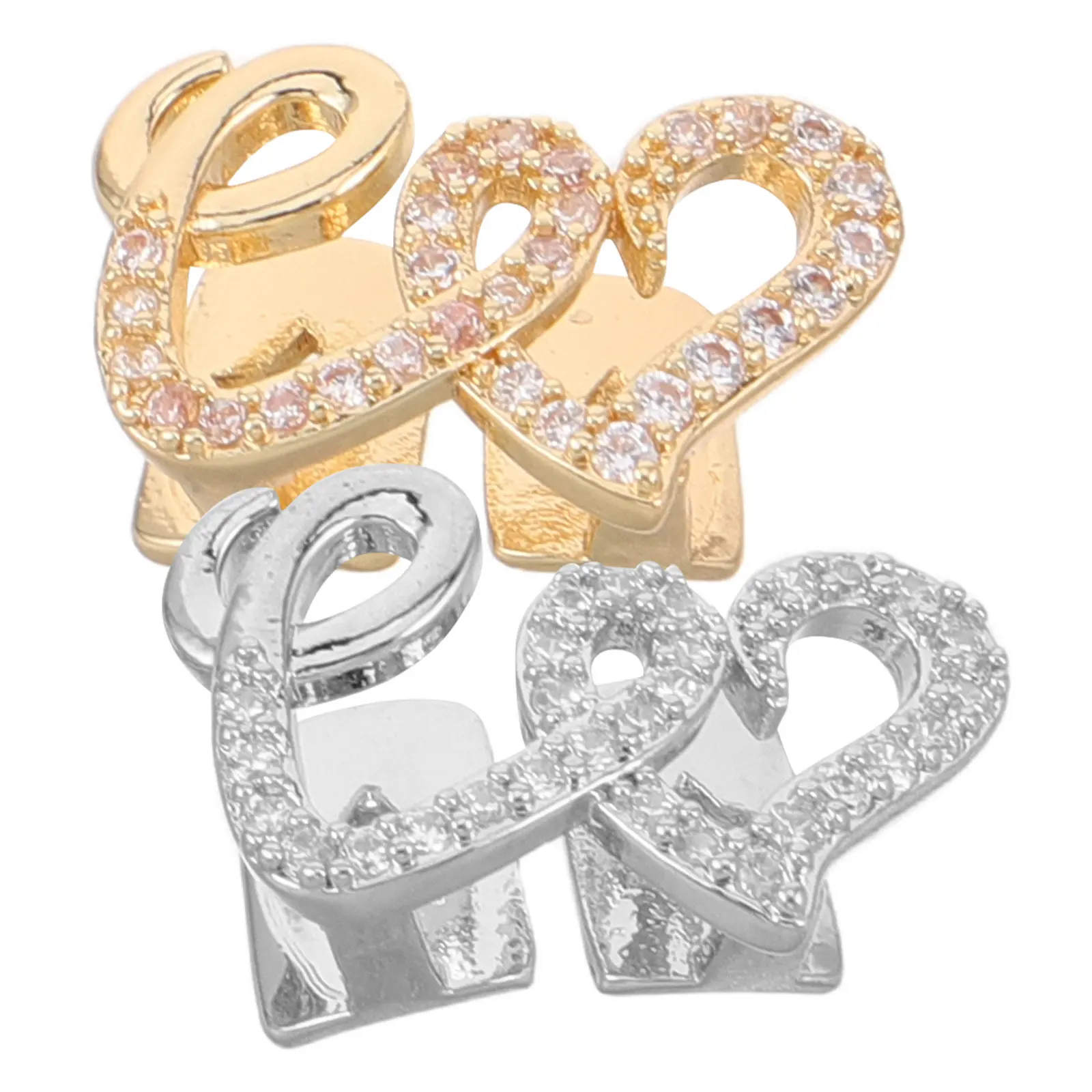 2Pcs Heart Charm Hip Hop Teeth Grill Double Heart Copper Rhinestone Tooth Cap Fashion Jewelry Party Cosplay Decoration
