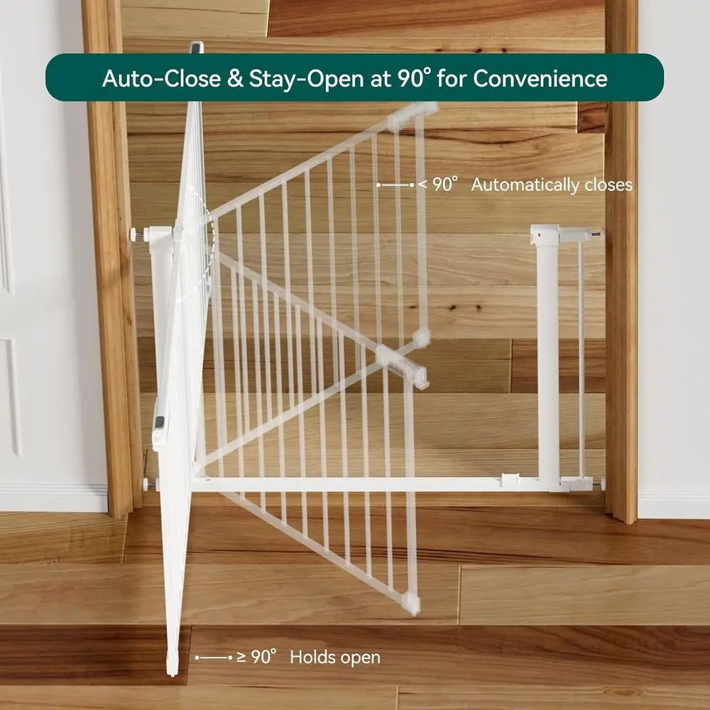 بوابة للحيوانات الأليفة بعرض 41-46 بوصة مع ميزة قابلة للقفل والمشي والإغلاق الذاتي، باللون الأبيض
