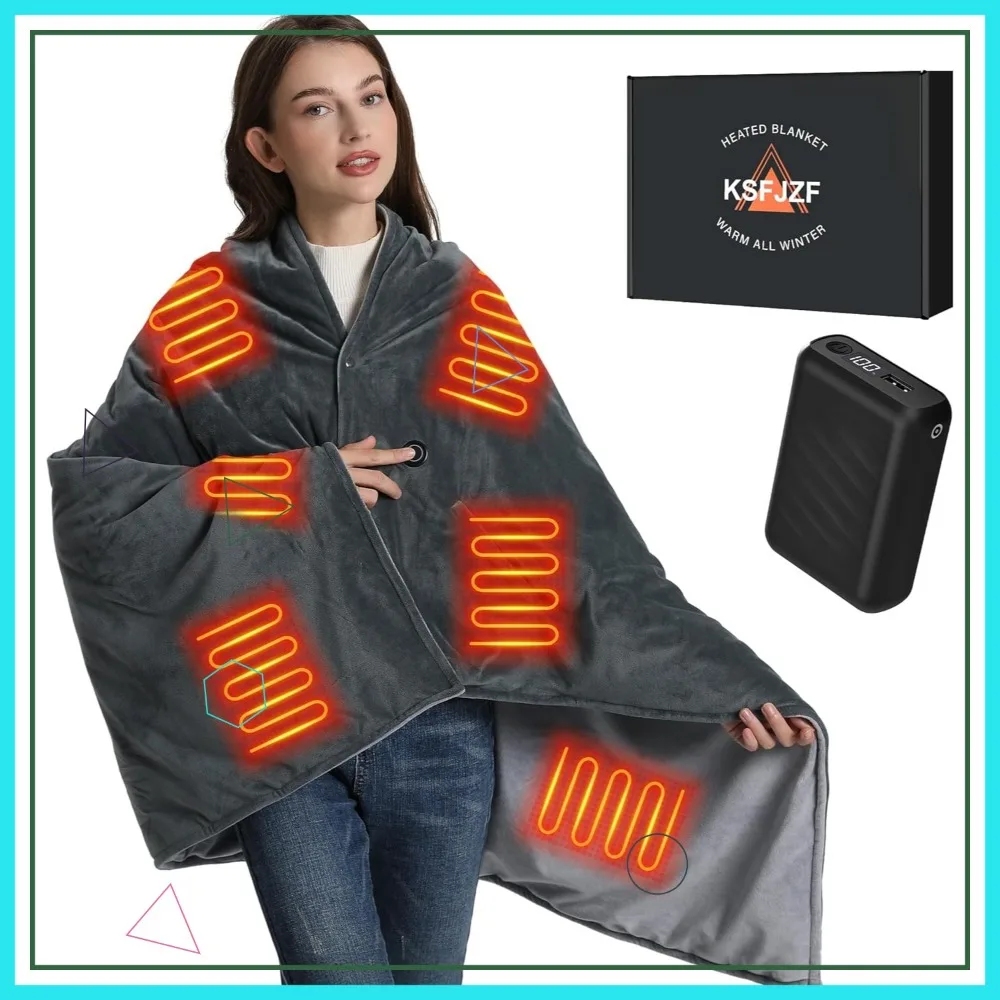 

Cordless Heated Blanket with 20000mAh Power Bank, Fast Heating for Outdoor Camping Travel, 3 Heat Settings