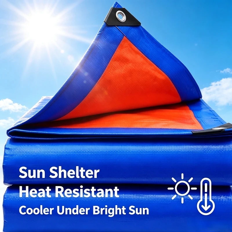 Heavy Duty Three-layer Polyethylene Tarpaulin Blue Orange Dual Color, Tear Resistant Outdoor Multi-purpose Protective Tarp