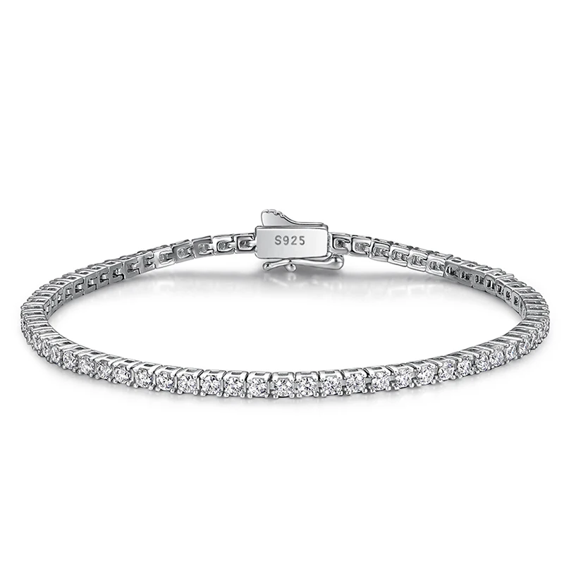 

S925 Sterling Silver 1 Row Moissanite Link Chain Bracelets Women Men Hip Hop Bling Ice Out Rapper Jewelry 2mm 3mm 4mm 5mm