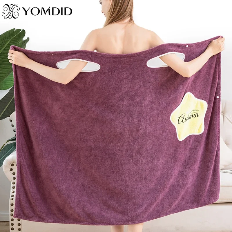 Wearable Bath Towel Robe - Soft Superfine Microfiber, Absorbent