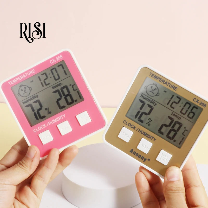 RISI Lash Tool LCD Digital Thermometer Hygrometer Temperature Humidity Tester Weather Station Clock For Eyelash Extension Makeup