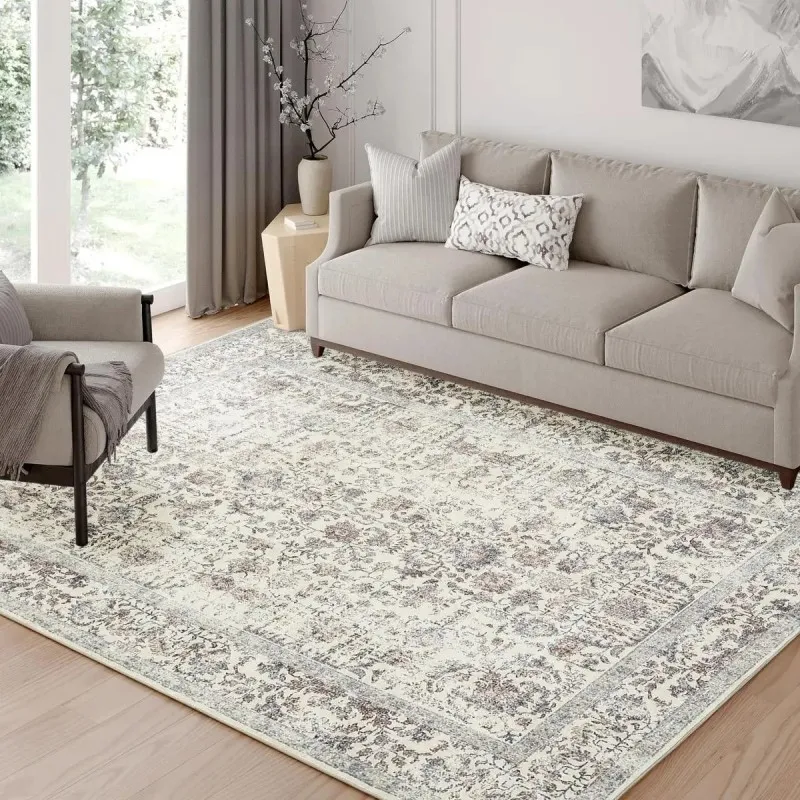 VIKAMA Vintage Green Floral Persian Rug Non-slip Soft Washable Luxury Floor Mat for Living Room Bedroom Home Decor