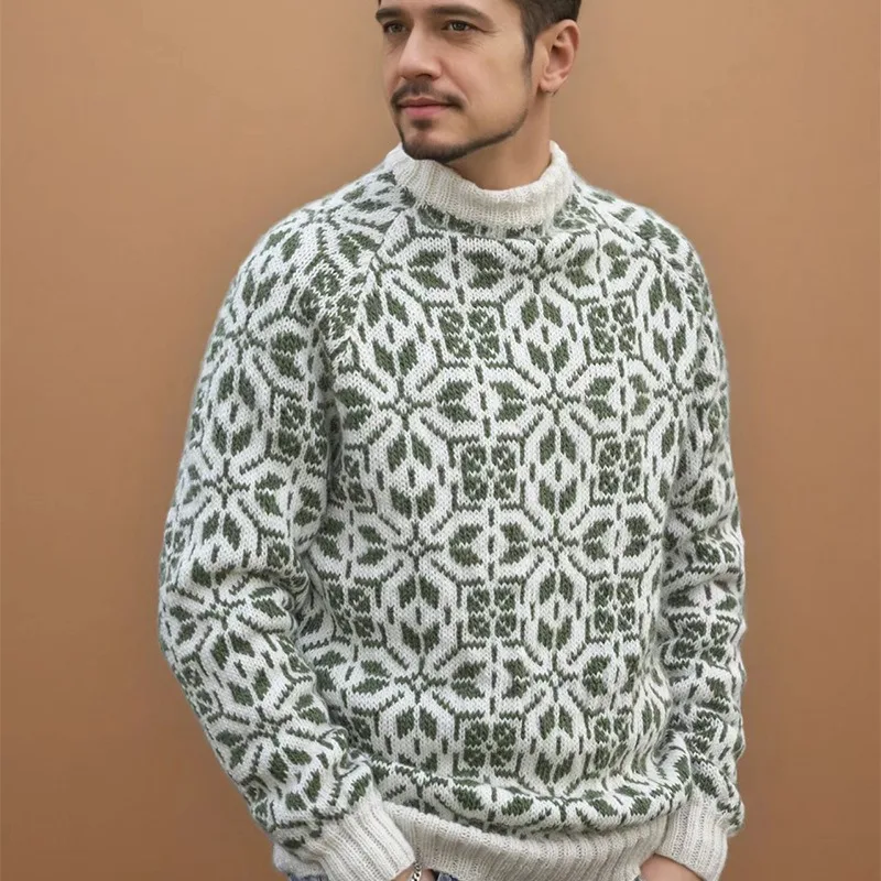 

New Style Simple Retro Fresh Jacquard Sweater Loose Street Pullover Contrast Color Long Sleeve Knitted