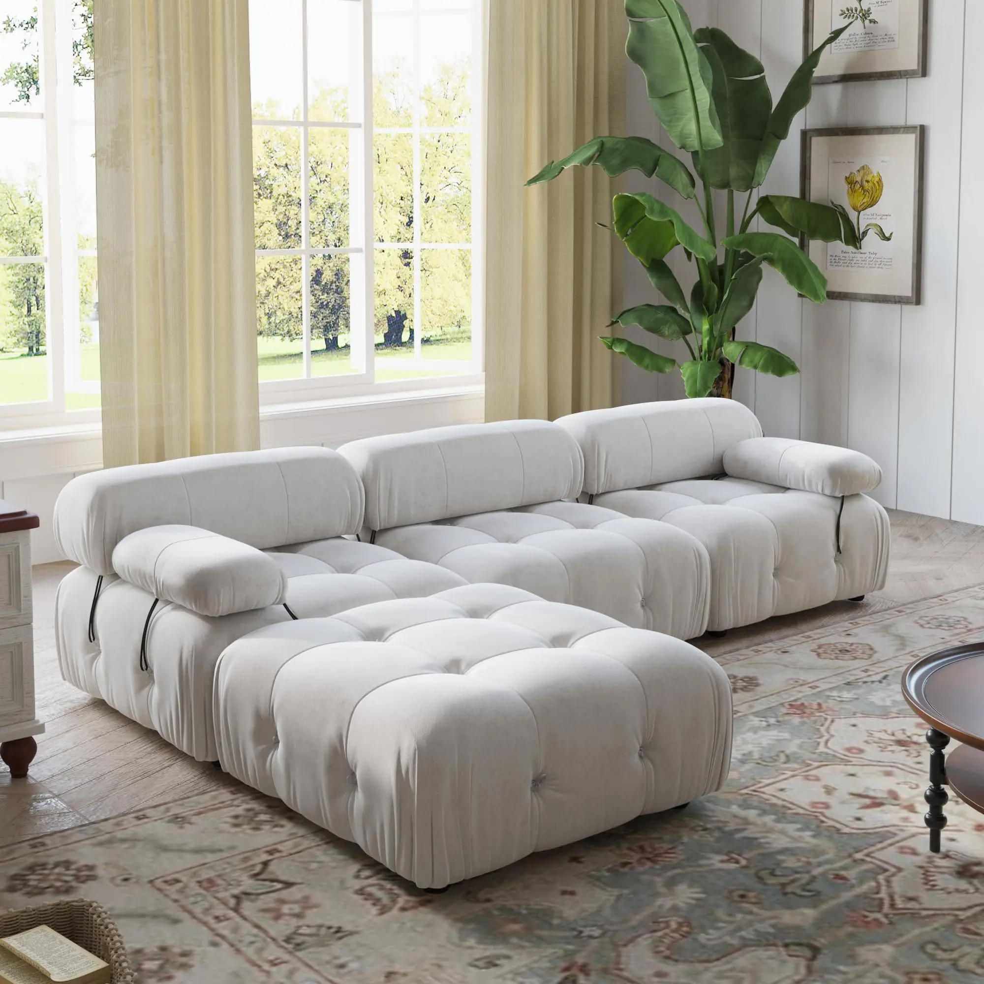 Muebles de sala de estar Mario Bellini, sofá seccional Modular de terciopelo blanco, moderno, nórdico, forma de L, 3, 4, 5, 6, 7 plazas