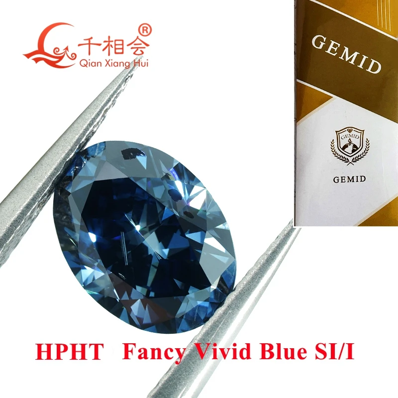 

HPHT diamond Fancy Vivid sapphire Blue color 1.3ct VS 2.1ct clarity oval shape GEMID certificated lab grown diamond loose stone