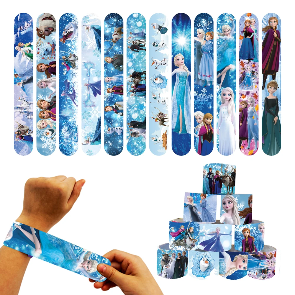 10pcs Slap Bracelets Lilo Stitch Mickey Mouse Princess Frozen Elsa Lion King Winnie Party Supplies Toys Favor for Kids Rewards