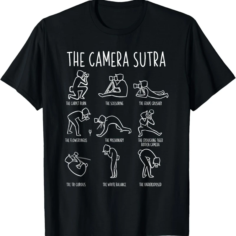 Funny The Camera Sutra  Photography Poses Graphic Tee Vintage Line Art Gift Men T-Shirt Humor Crewneck Casual Short Sleeve