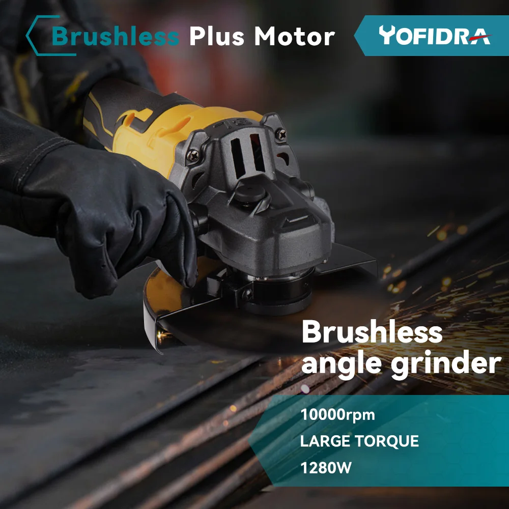 Yofidra 125mm Brushless Electric Angle Grinder Cordless Polishing Machine Woodworking Cutting Tool For Makita 18V Battery