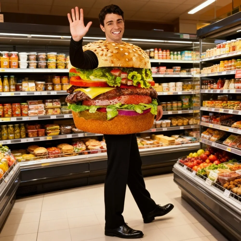 زي شخصية همبرغر - زي برغر لكامل الجسم للعروض المسرحية والحفلات التنكرية #1