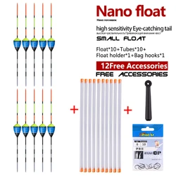10PCS Nano Fishing Floats+10 Buoy Tubes+1 Bag Hooks+1 Buoy Holder Fresh Water Fishing Float Stable Buoy Fishing Accessories