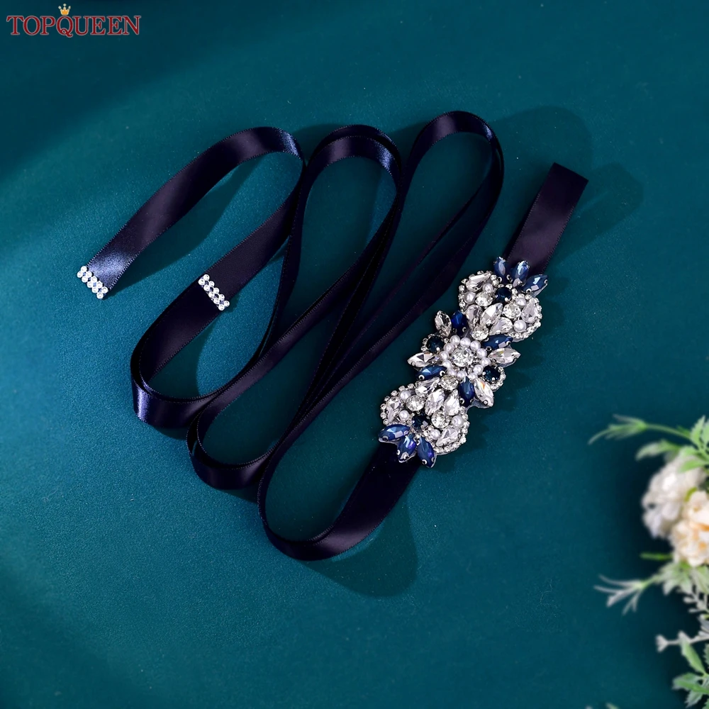 TOPQUEEN Handmade Bridal Belt, Wedding Accessories, Women's Dress Waist Jewelry , Rhinestone Tie Belt S86-ML