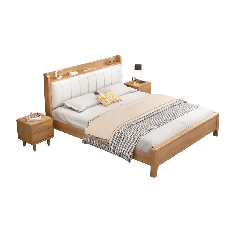 # Nordic Solid Wood High Box Storage King Size Bed Frame Home Bed Soft Backrest Modern Simple Multifunctional