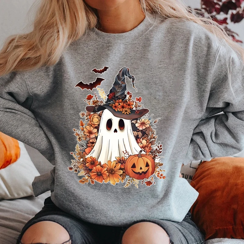 Halloween Print Crew Neck Sweatshirt, Casual Long Sleeves Pullovers For Fall & Winter, Women\'s Plus Size Sweatshirts