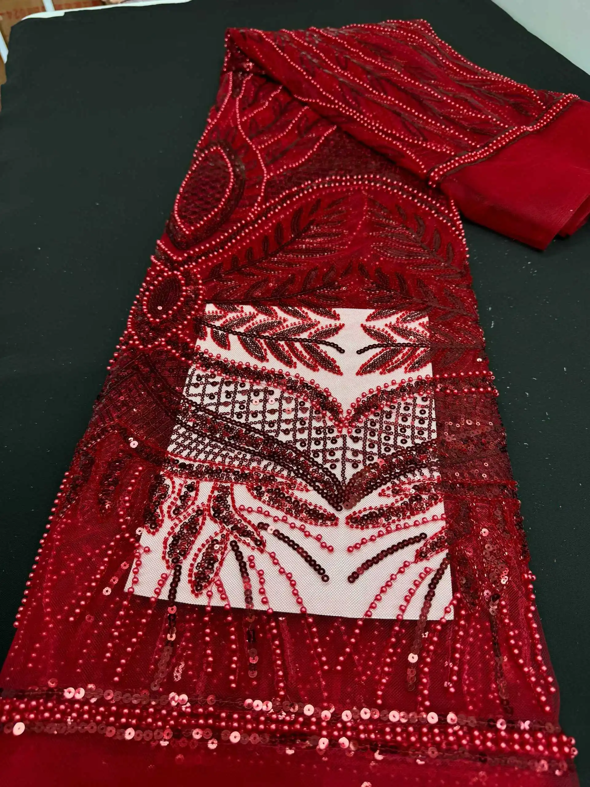 

Роскошная нигерийская африканская кружевная ткань с бисером, высококачественная ткань с вышивкой пайетками, африканская французская кружевная ткань для пошива платьев