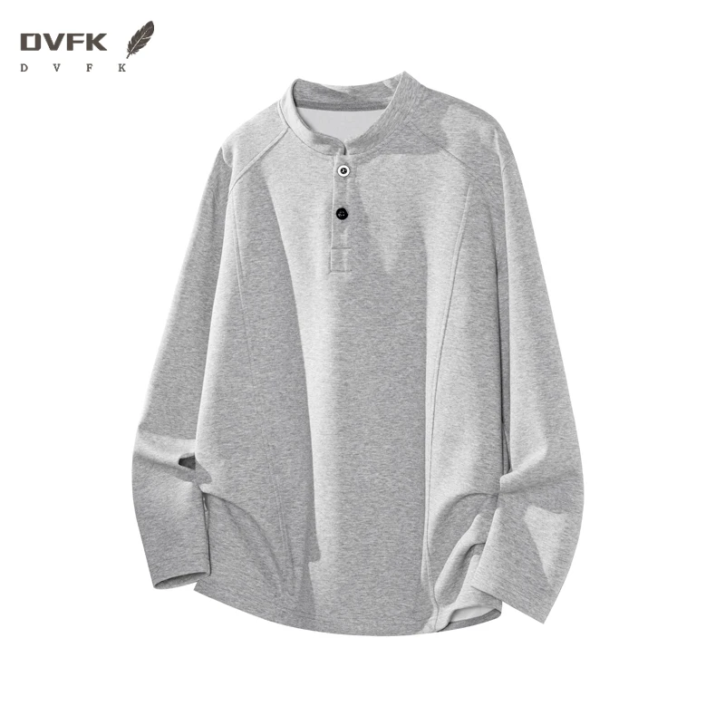 Men Raglan Sleeve Henley Long Sleeve Shirt Half Button Loose Curved Hem Casual Daily Top view 5