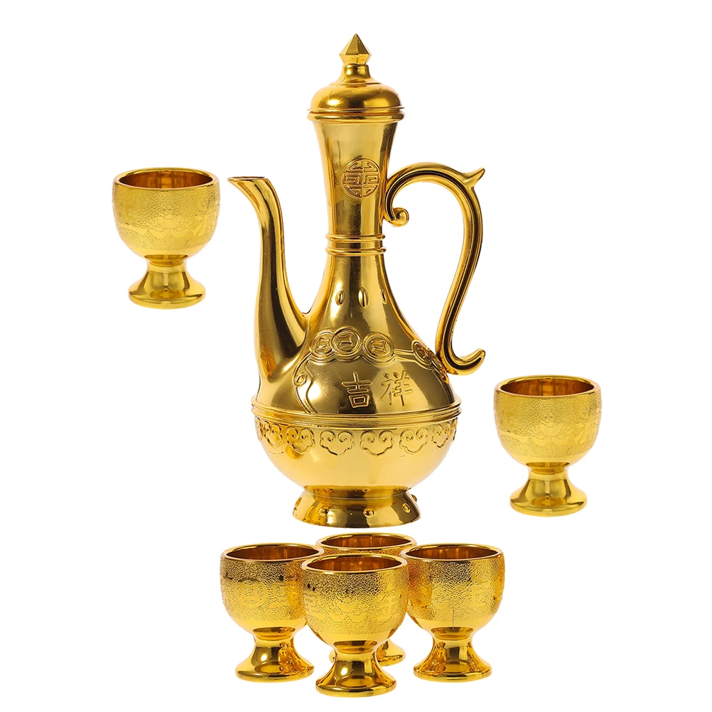 

Golden Set 6 Tall Cups Plastic Retro Style Tea Offering Cup Decorative Home Temple Desktop Ornament Worship