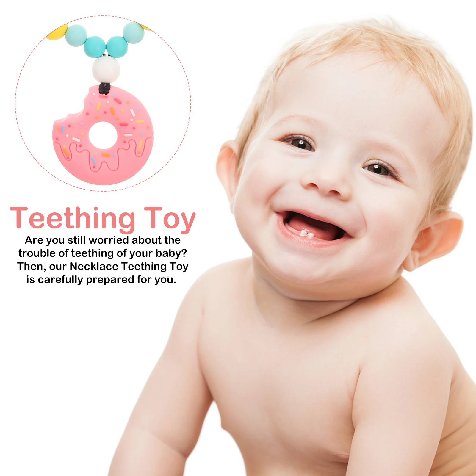 아기 치아발육 목걸이 실리콘 어금니 유아 씹기 완화 다채로운 감각 발달 유아용 교육용 남아 여아용
