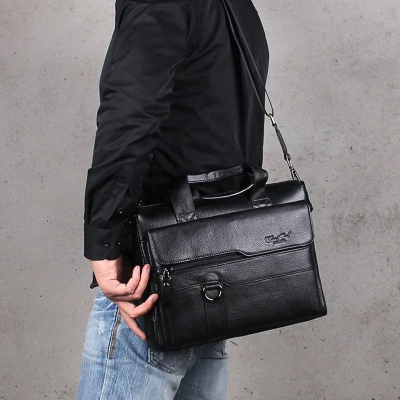 Men Genuine Leather Top handle Tote Handbag Cross Body Shoulder Bag Briefcase Male Real Cowhide Business Messenger Bags