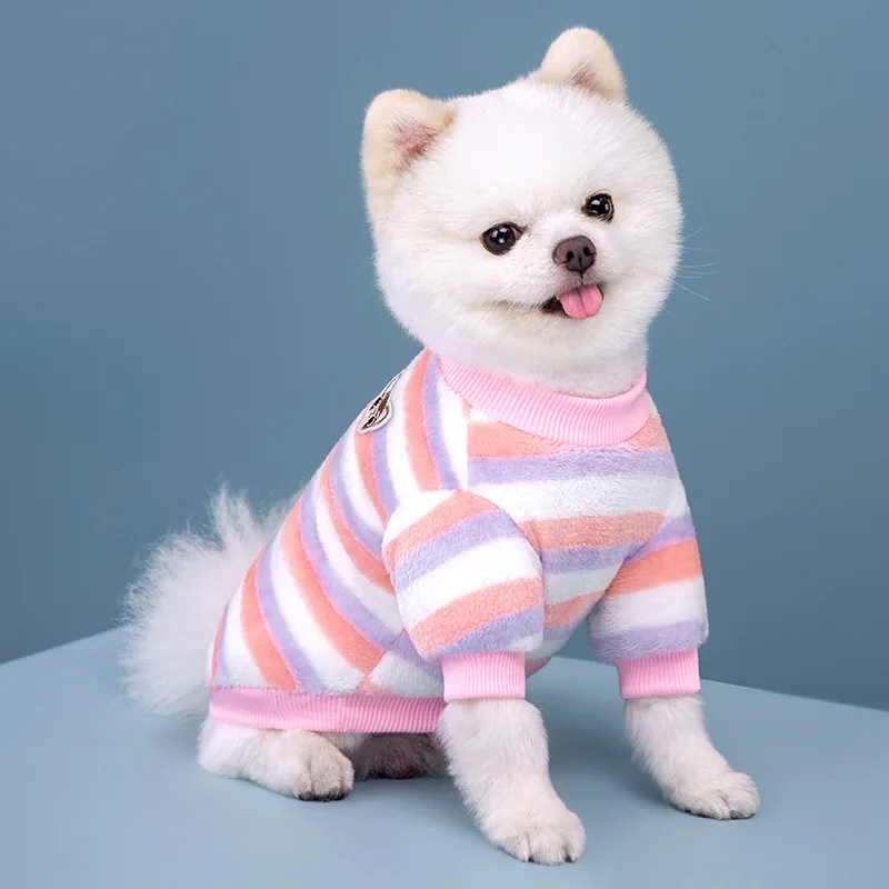 Soft Fleece Pet Clothes For Small Dogs Winter Warm Dog Vest Rainbow Striped Puppy Cats Clothing Chihuahua Poodle Shih Tzu Coats