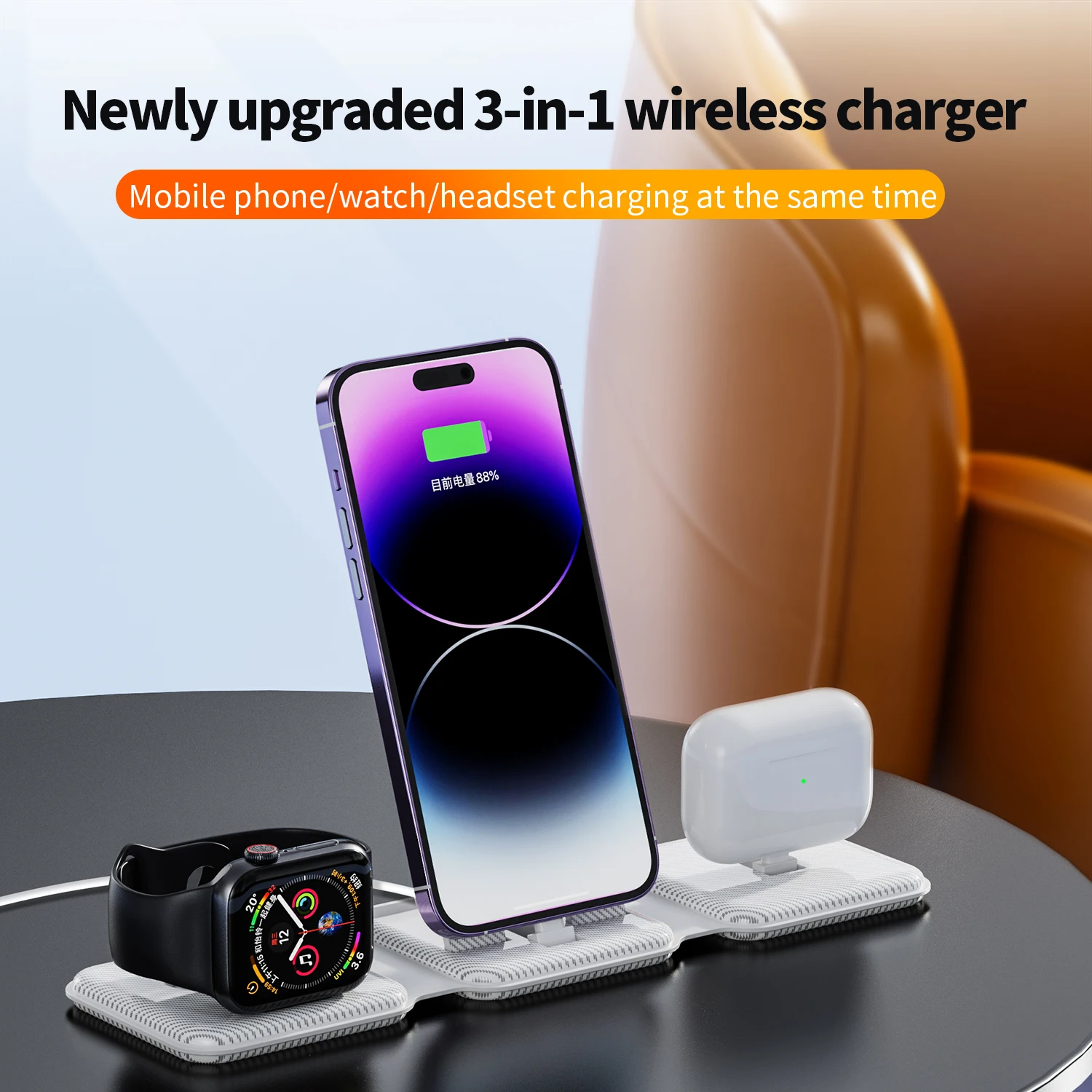 3 in 1ที่ชาร์จไร้สายแบบพับได้สำหรับ iPhone 15 14 13 11 12 PRO MAX แท่นชาร์จแม่เหล็กแบบเร็วสำหรับ Apple Watch 8 7 6 airpod