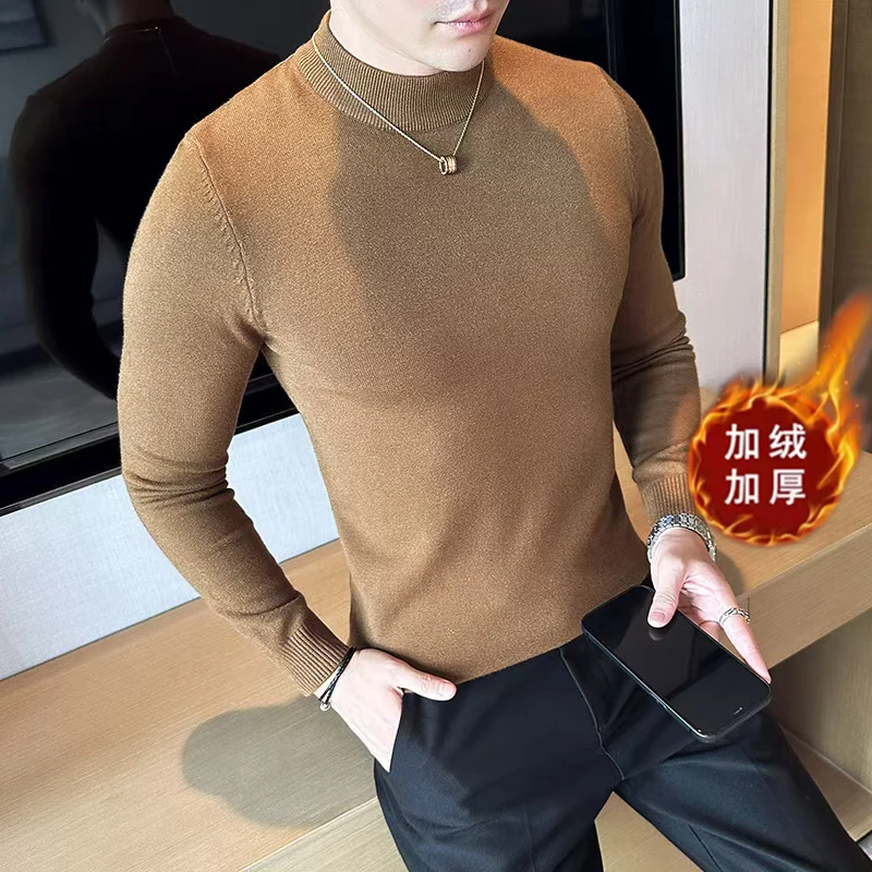 

Зимний толстый свитер, мужская одежда, корейская мода, однотонные мужские повседневные свитера с длинными рукавами, облегающие, теплые и мягкие, Pull Homme