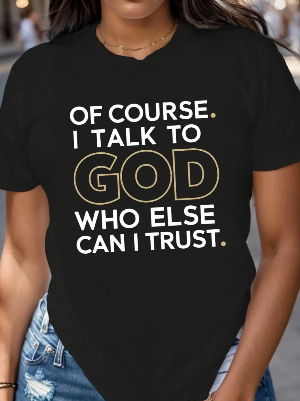 

Women's T-shirt with Letter Printing Round Neck Machine Washable Suitable All Seasons Casual Wear Comfortable and Well-fitting