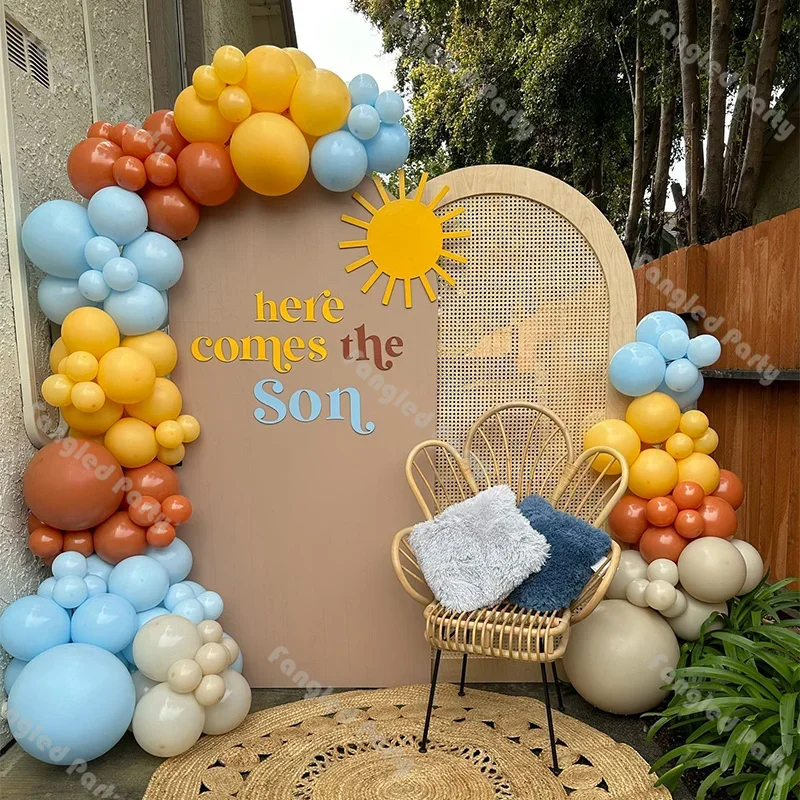 

123pcs Retro Balloon Arch Lemon Blue Orange Boho Matte Balloons Baby Shower Gender Reveal 1st Birthday Backdrop Wedding Decor