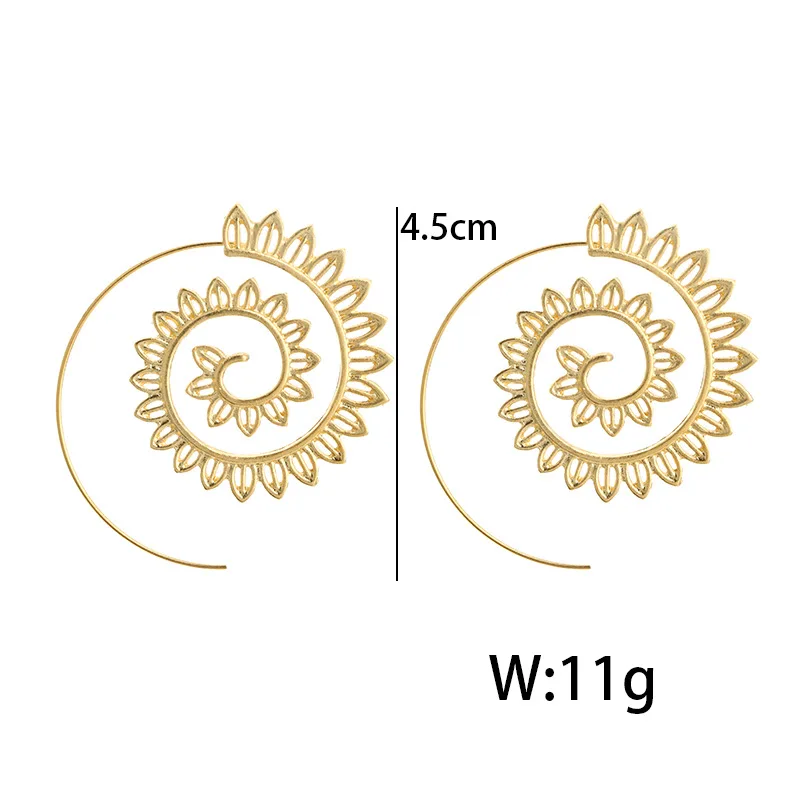 1Pair Exaggerated Alloy Indian Spiral Lotus Flower Leaf Heart Earrings Hoop Piercing Ear Tunnel Plug Piercing Body Jewelry